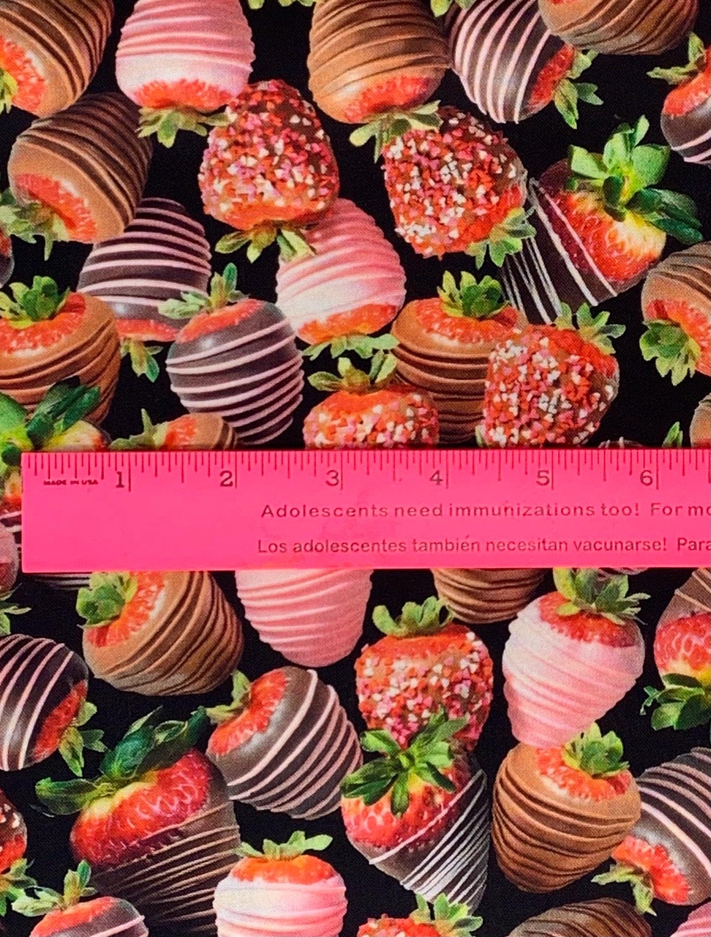 Black Chocolate Dipped Strawberry Yardage, Strawberries, Benartex
