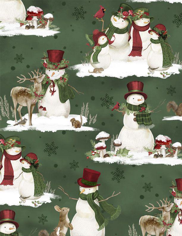 Christmas Winter Fabric Squares, Woodland Snowmen, Wilmington Prints, 5 inches, 42 squares