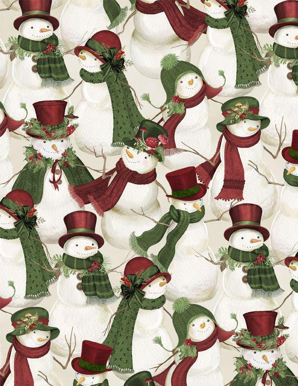 Christmas Winter Fabric Squares, Woodland Snowmen, Wilmington Prints, 5 inches, 42 squares