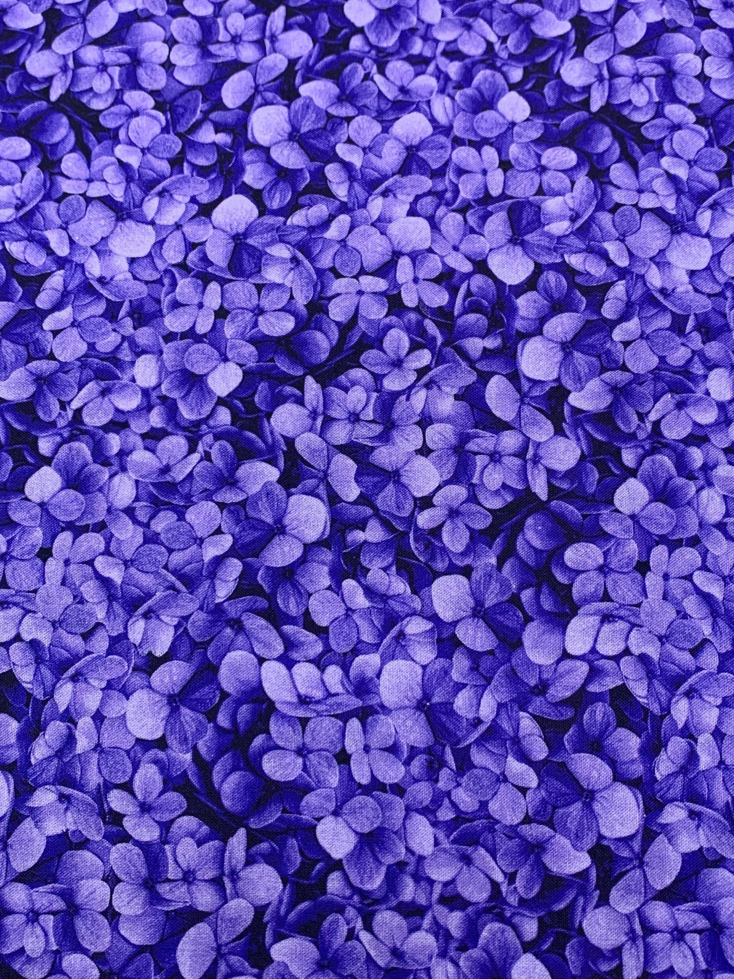 Purple Packed Hydrangea Petals Floral yardage, Midnight Bloom, Timeless Treasres