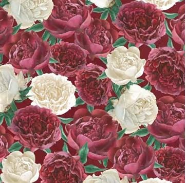 Floral Fabric Squares, Crimson Blooms, Wilmington Prints, 5 inches, 42 squares