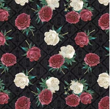 Floral Fabric Squares, Crimson Blooms, Wilmington Prints, 5 inches, 42 squares