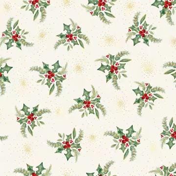 Christmas Floral Fabric Squares, Charm Pack, Joyful, Green, Red, P & B Textiles, 5 inch squares