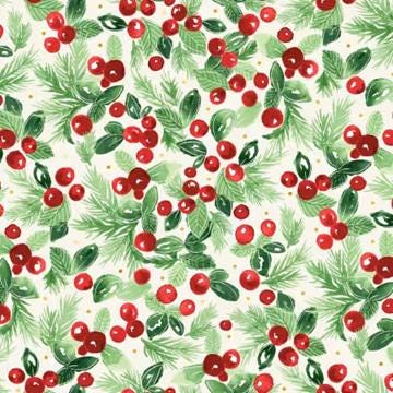 Christmas Floral Fabric Squares, Charm Pack, Joyful, Green, Red, P & B Textiles, 5 inch squares