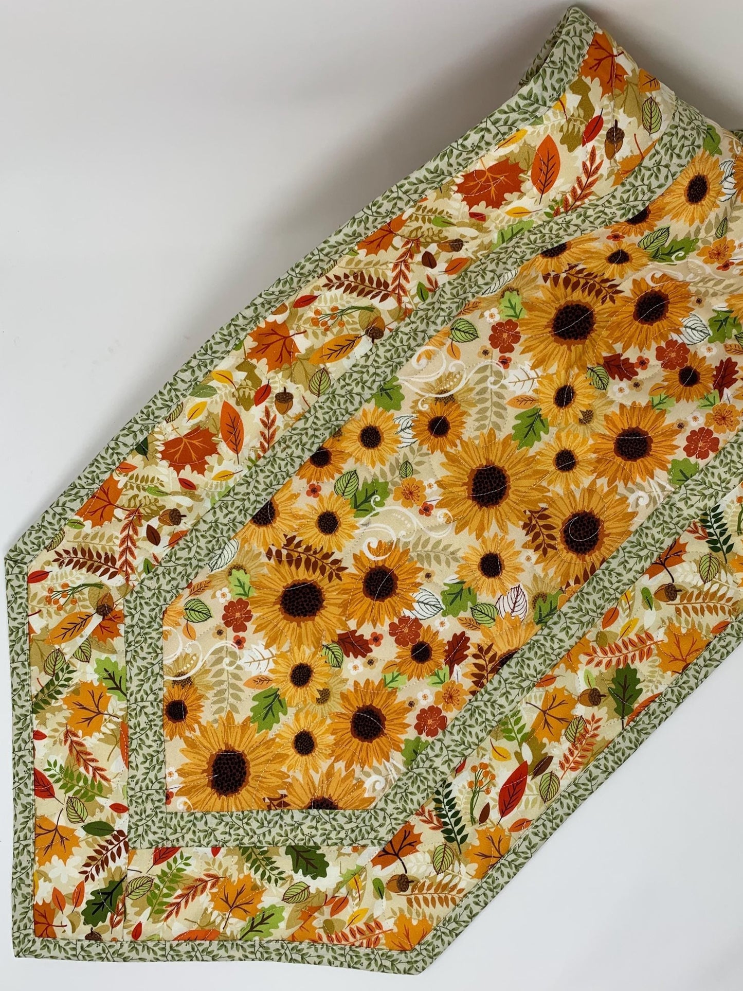 Sunflower Fall Table Runner Quilt, Yellow, Brown, Green,Handmade Quilt