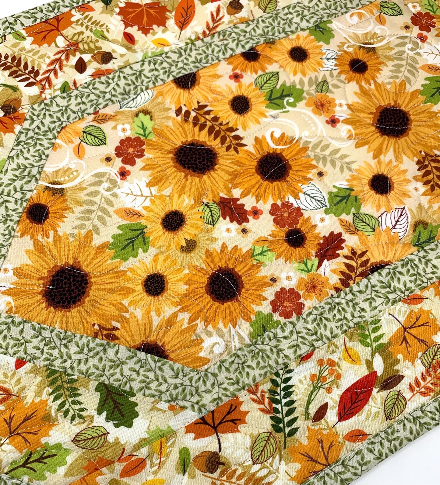 Sunflower Fall Table Runner Quilt, Yellow, Brown, Green,Handmade Quilt