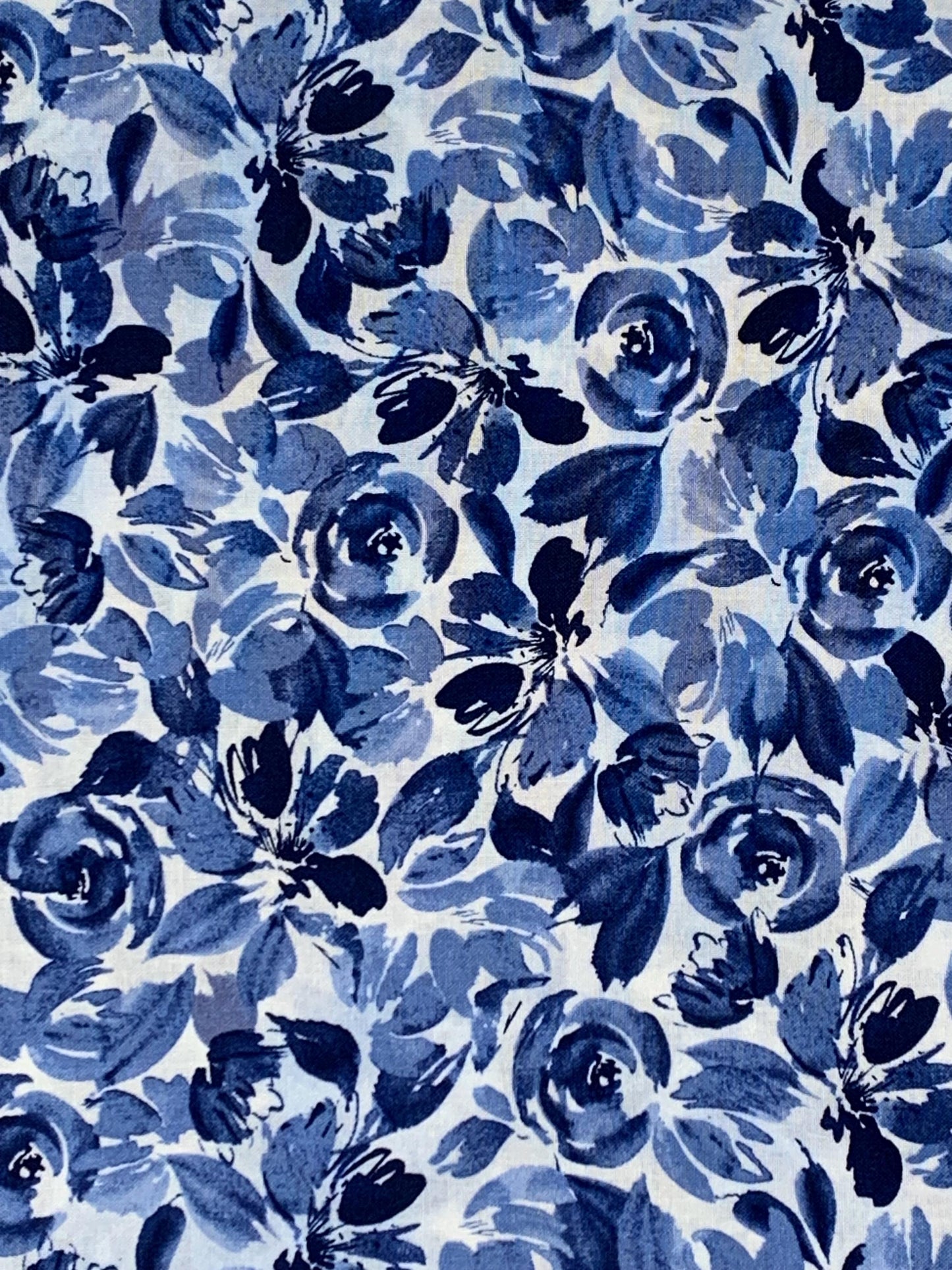 Blue White Floral Fabric Yardage, Dreaming in Blue, Packed Flowers, Wilmington Prints