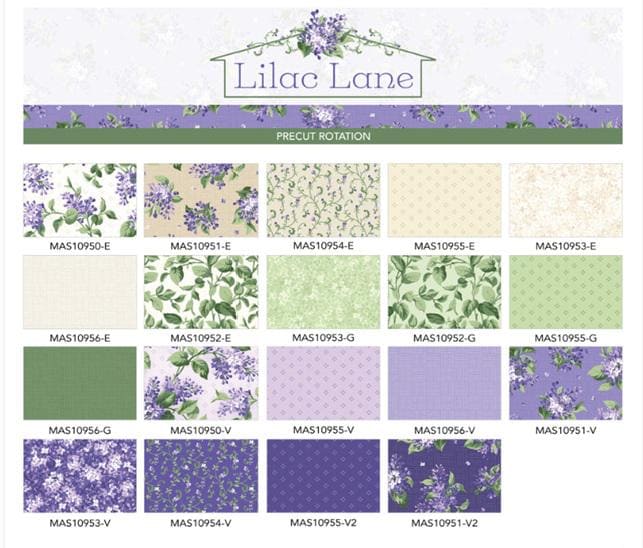Floral Charm Pack, Lilac Lane, Purple, Green, Lavender, Maywood Studio, Charm Pack