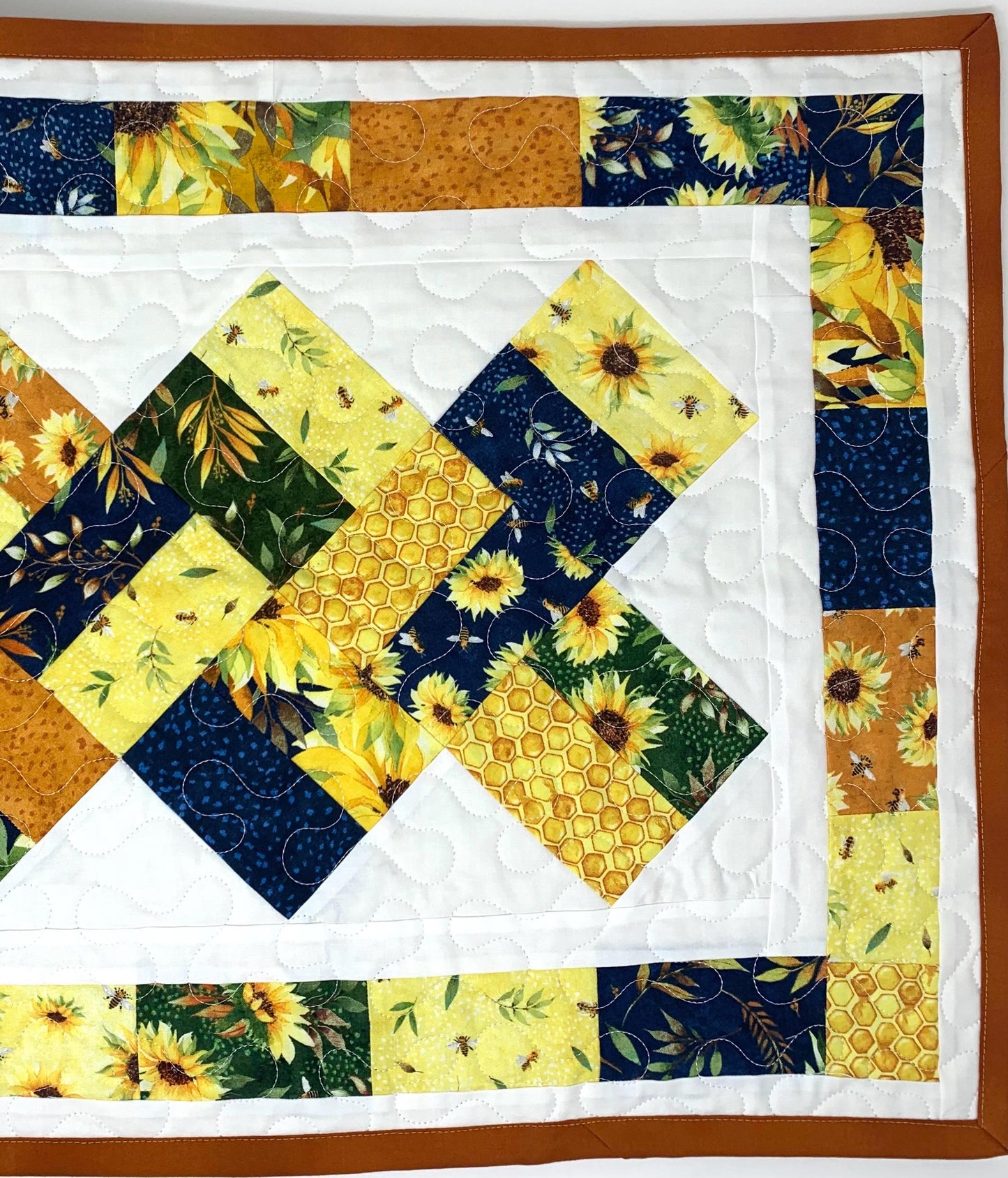 Fall Table Runner Quilt: Sunflowers, Bees, Handmade