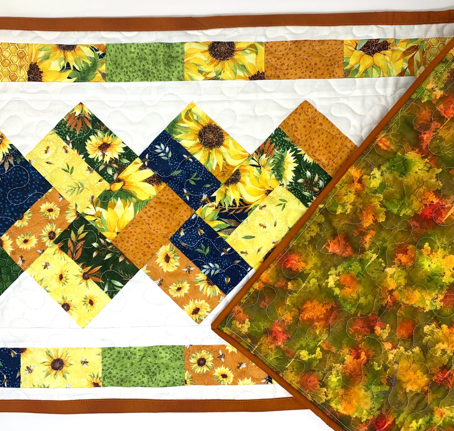 Fall Table Runner Quilt: Sunflowers, Bees, Handmade