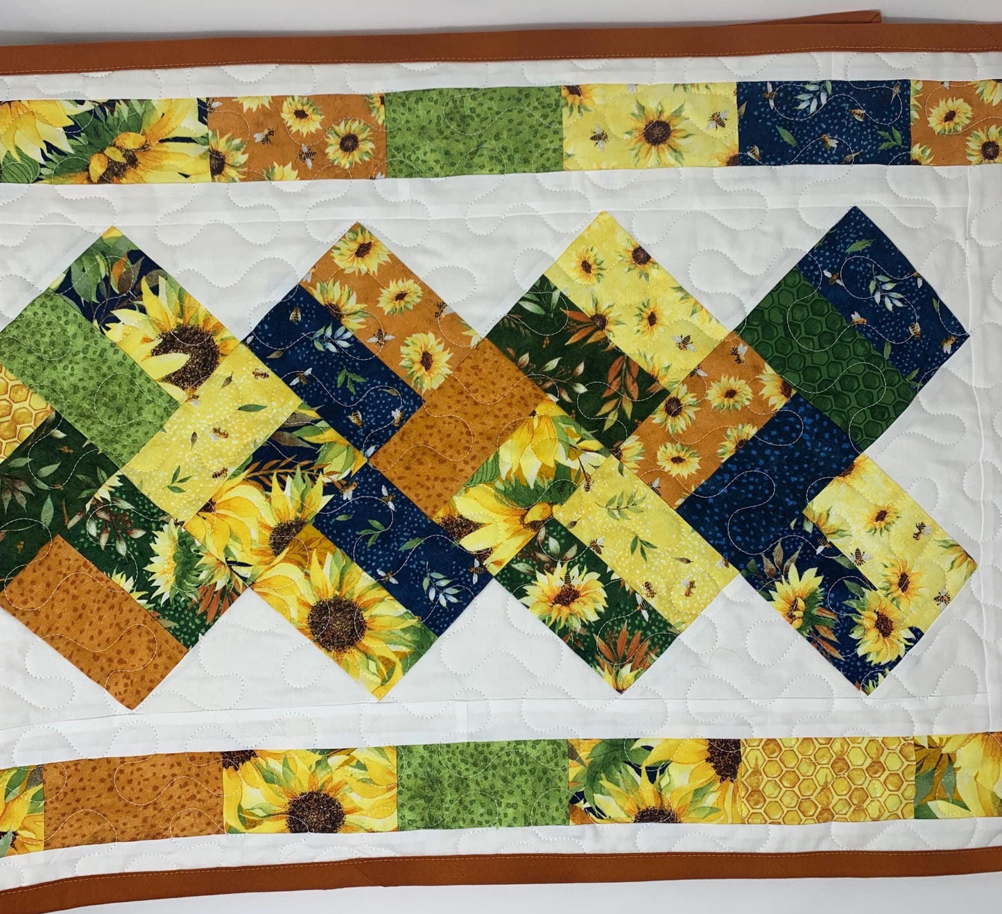 Fall Table Runner Quilt: Sunflowers, Bees, Handmade