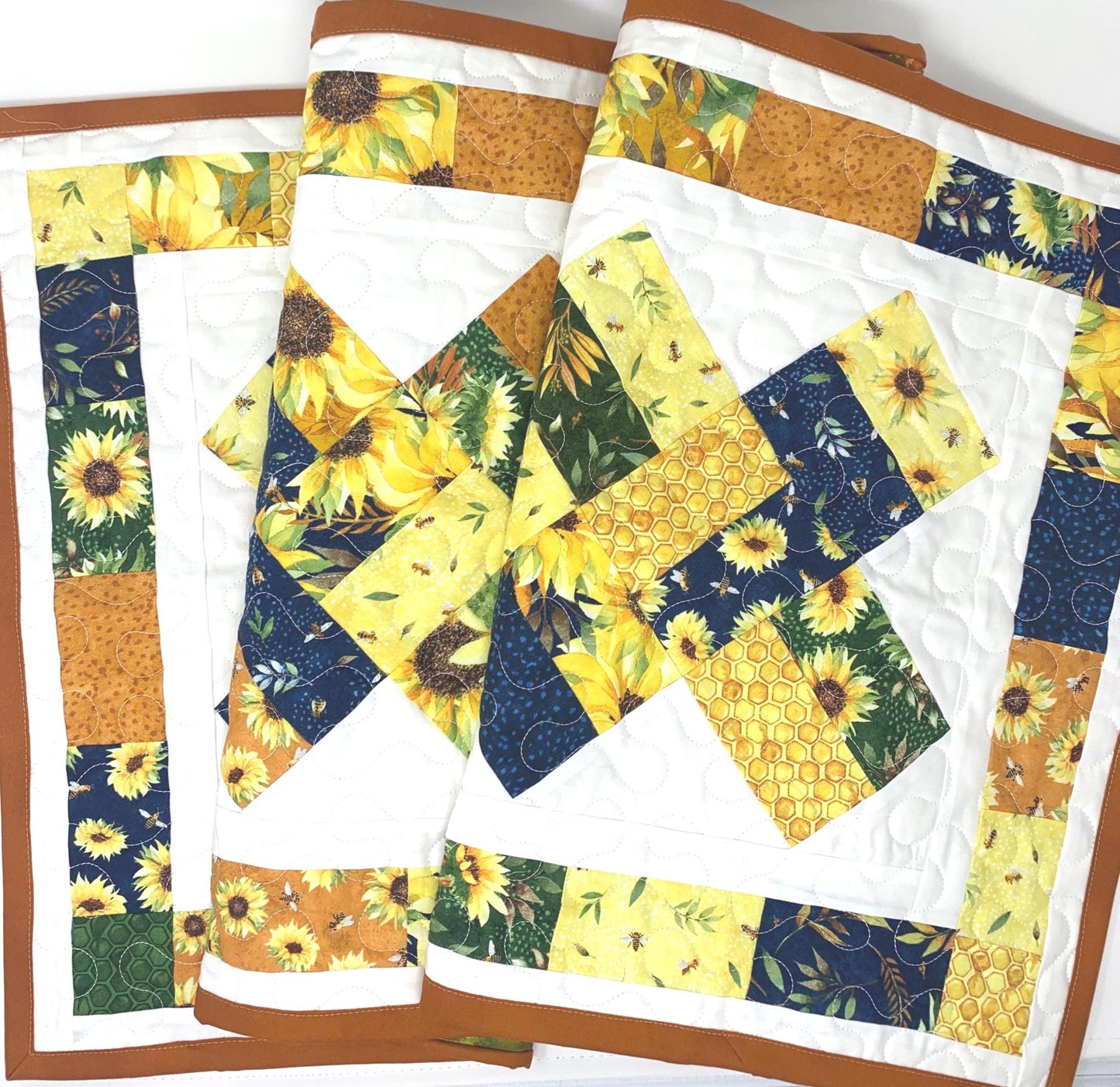 Fall Table Runner Quilt: Sunflowers, Bees, Handmade