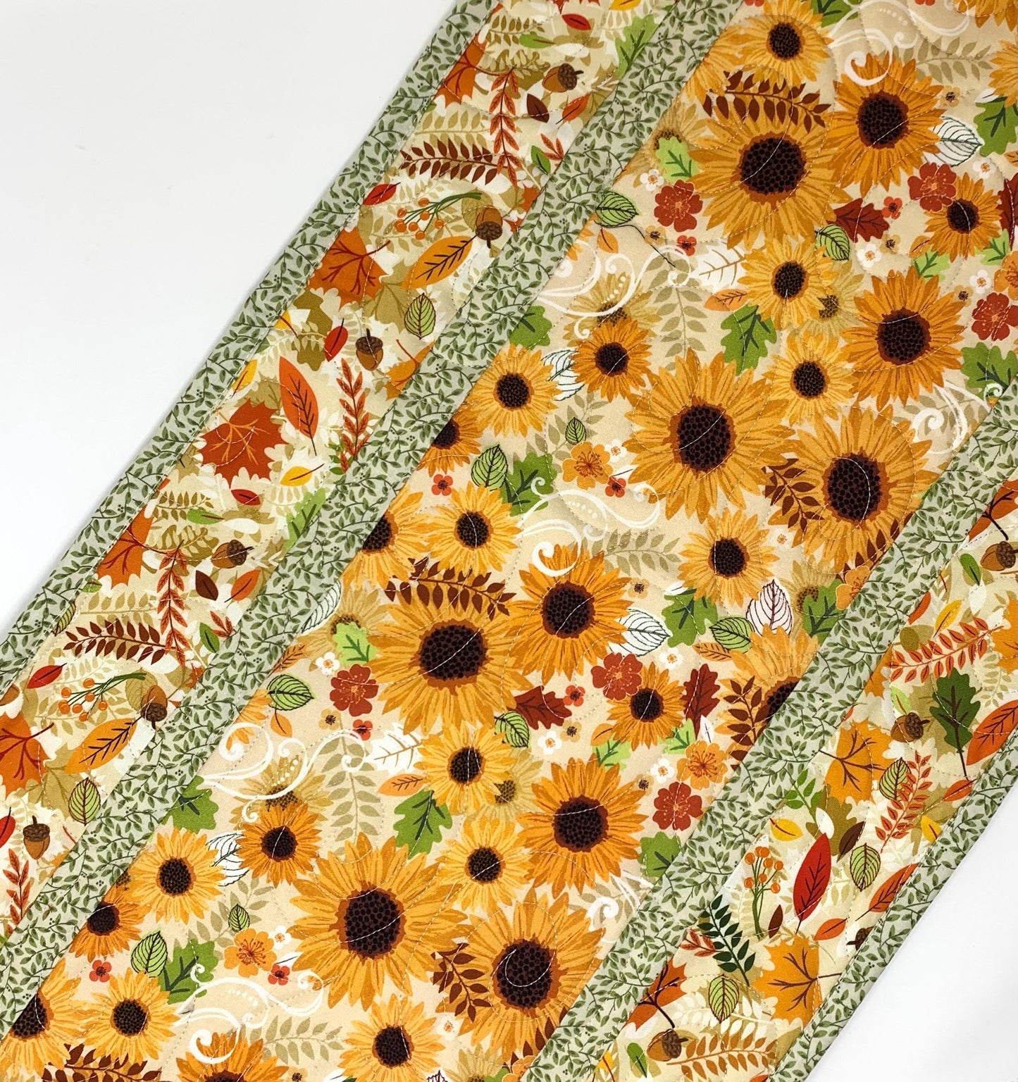 Sunflower Fall Table Runner Quilt, Yellow, Brown, Green,Handmade Quilt