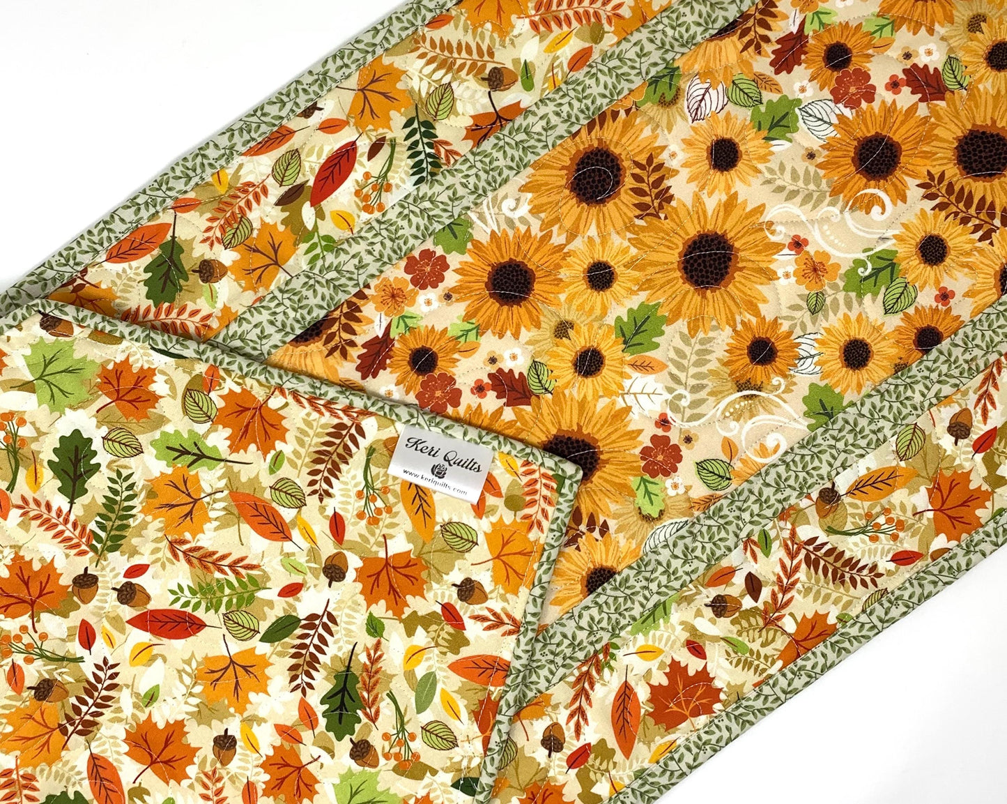 Sunflower Fall Table Runner Quilt, Yellow, Brown, Green,Handmade Quilt