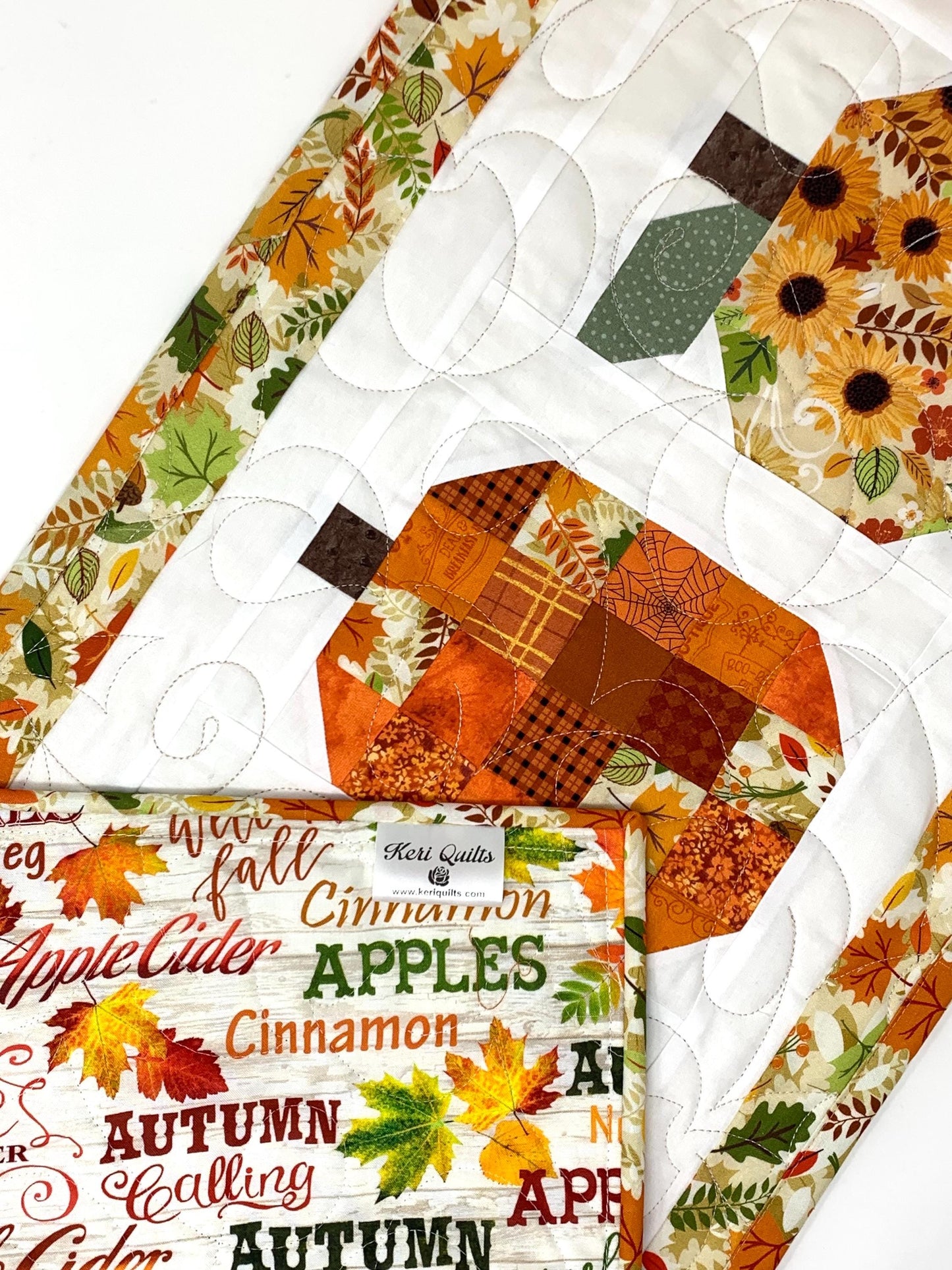 Pumpkin Table Runner Quilt, Fall, Autumn, Orange, Handmade