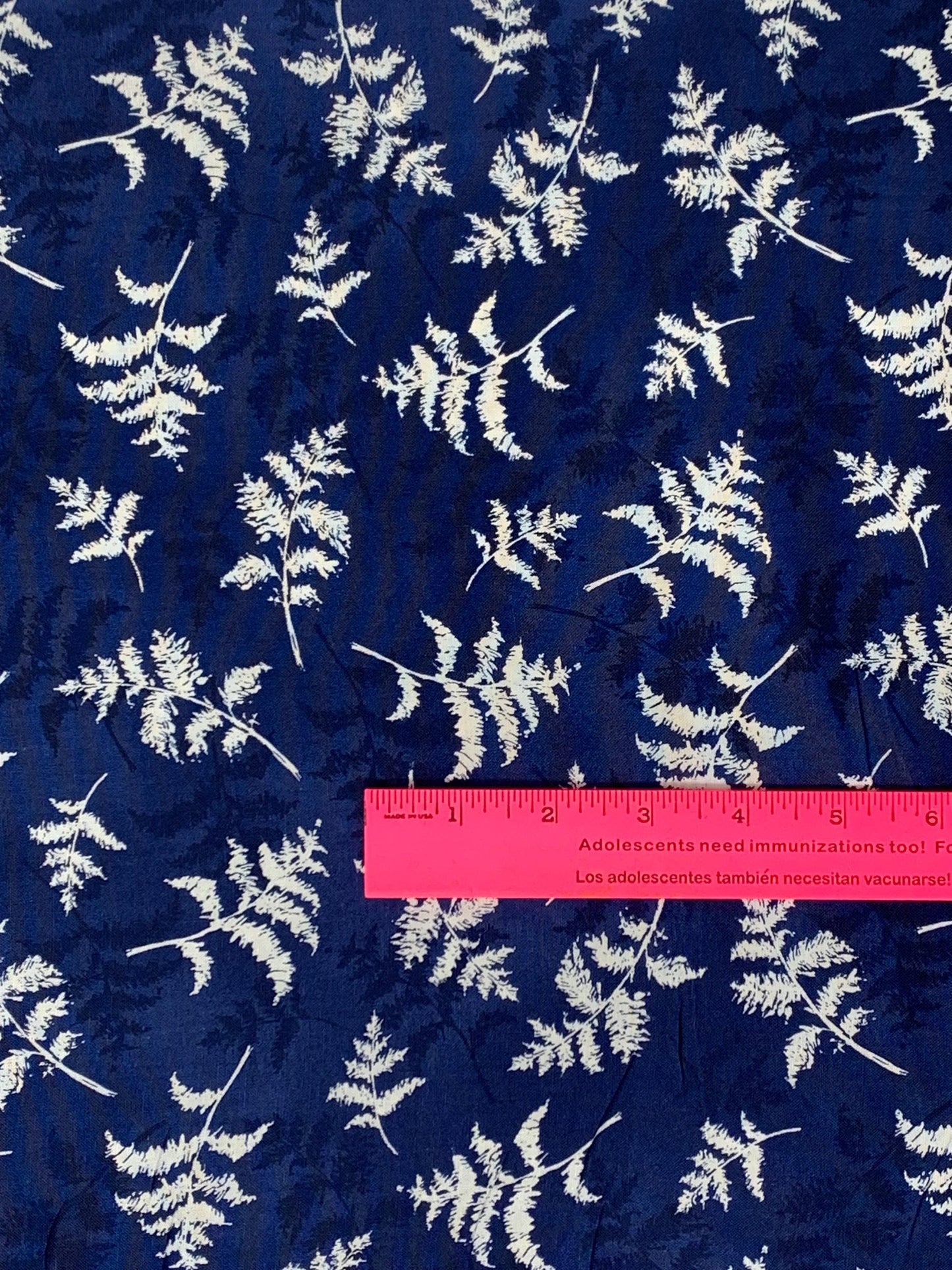 Blue Floral Fabric Yardage, Dreaming in Blue, Dark Blue Fern Toss, Wilmington Prints