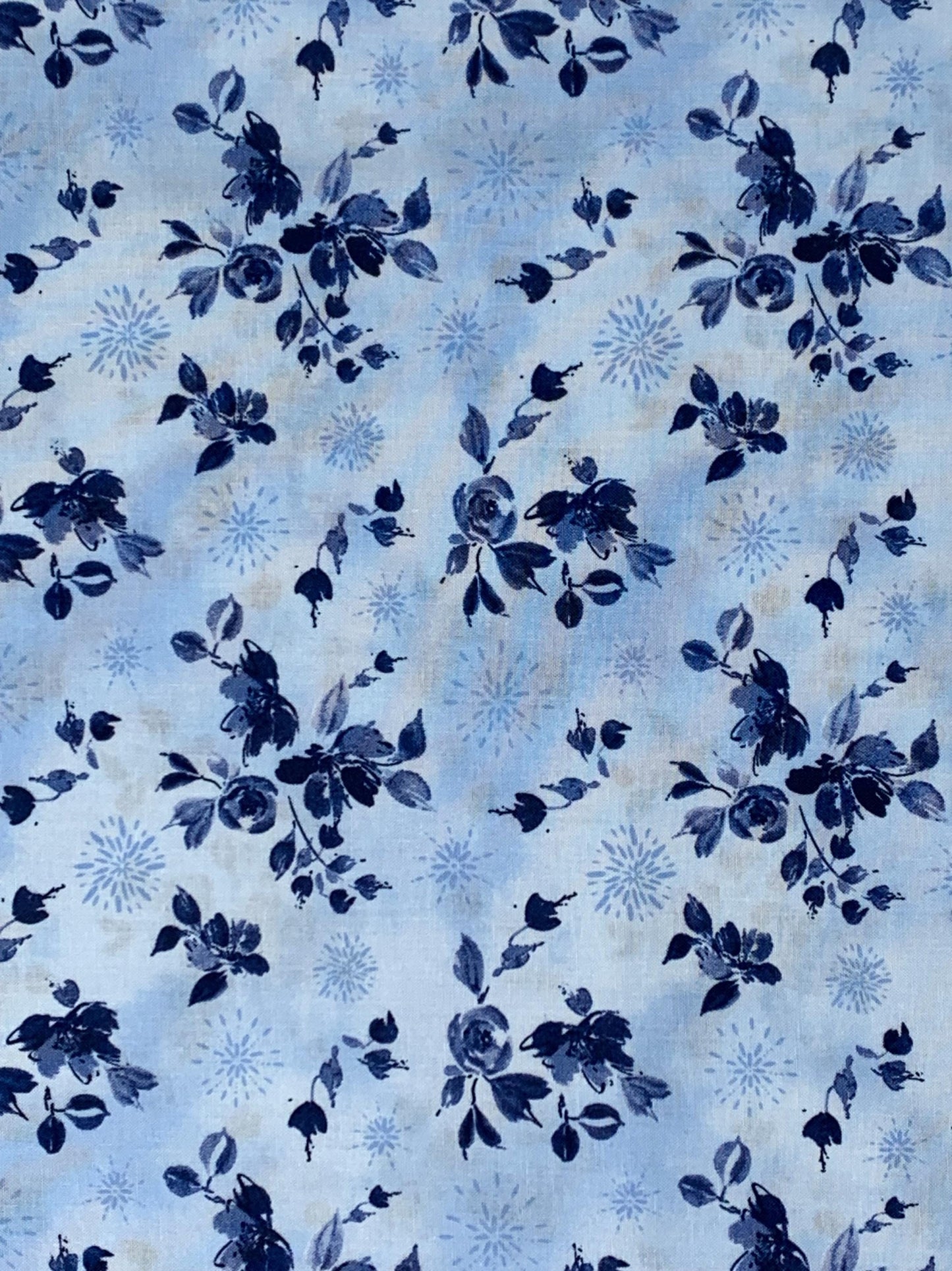 Blue Floral Fabric Yardage, Dreaming in Blue, Light Blue Bouquet Toss, Wilmington Prints