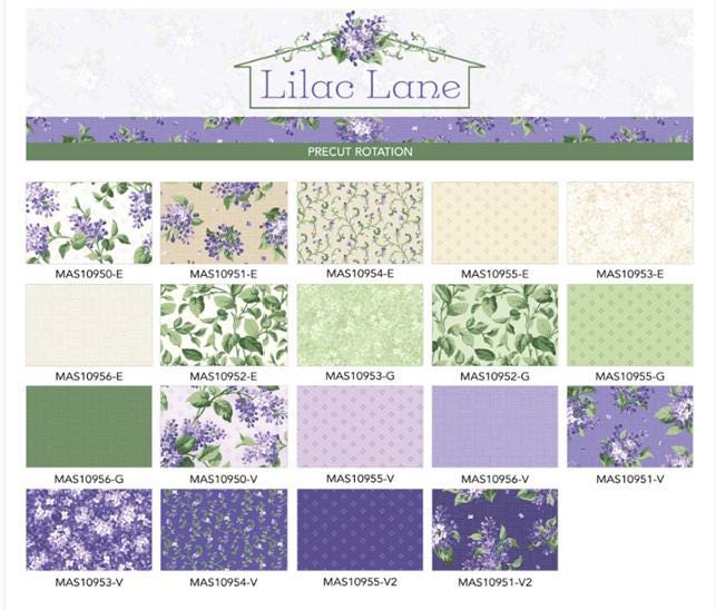 Purple Green Floral Layer Cake, Lilac Lane, Purple, Green, Maywood Studio, 10 inch squares
