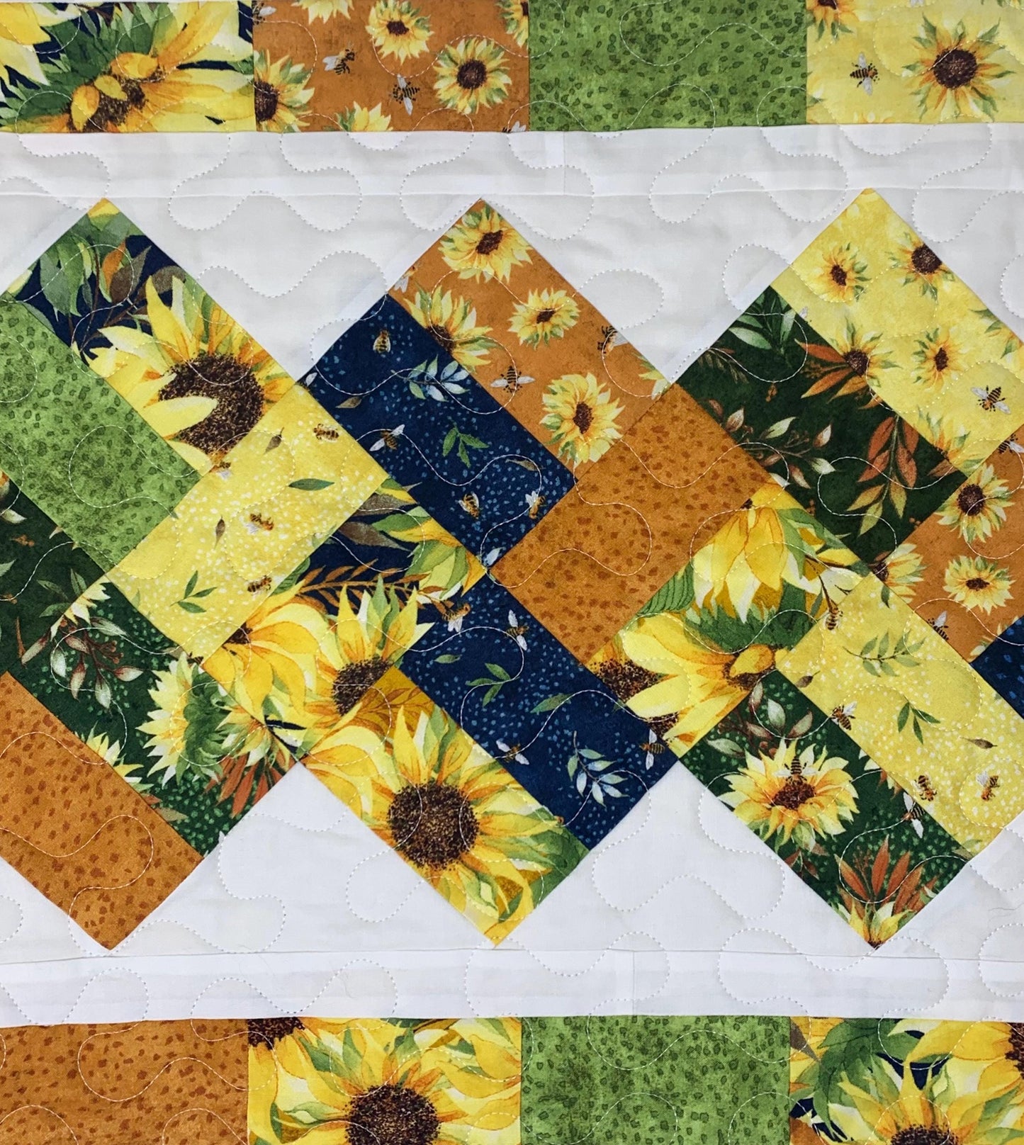 Fall Table Runner Quilt: Sunflowers, Bees, Handmade
