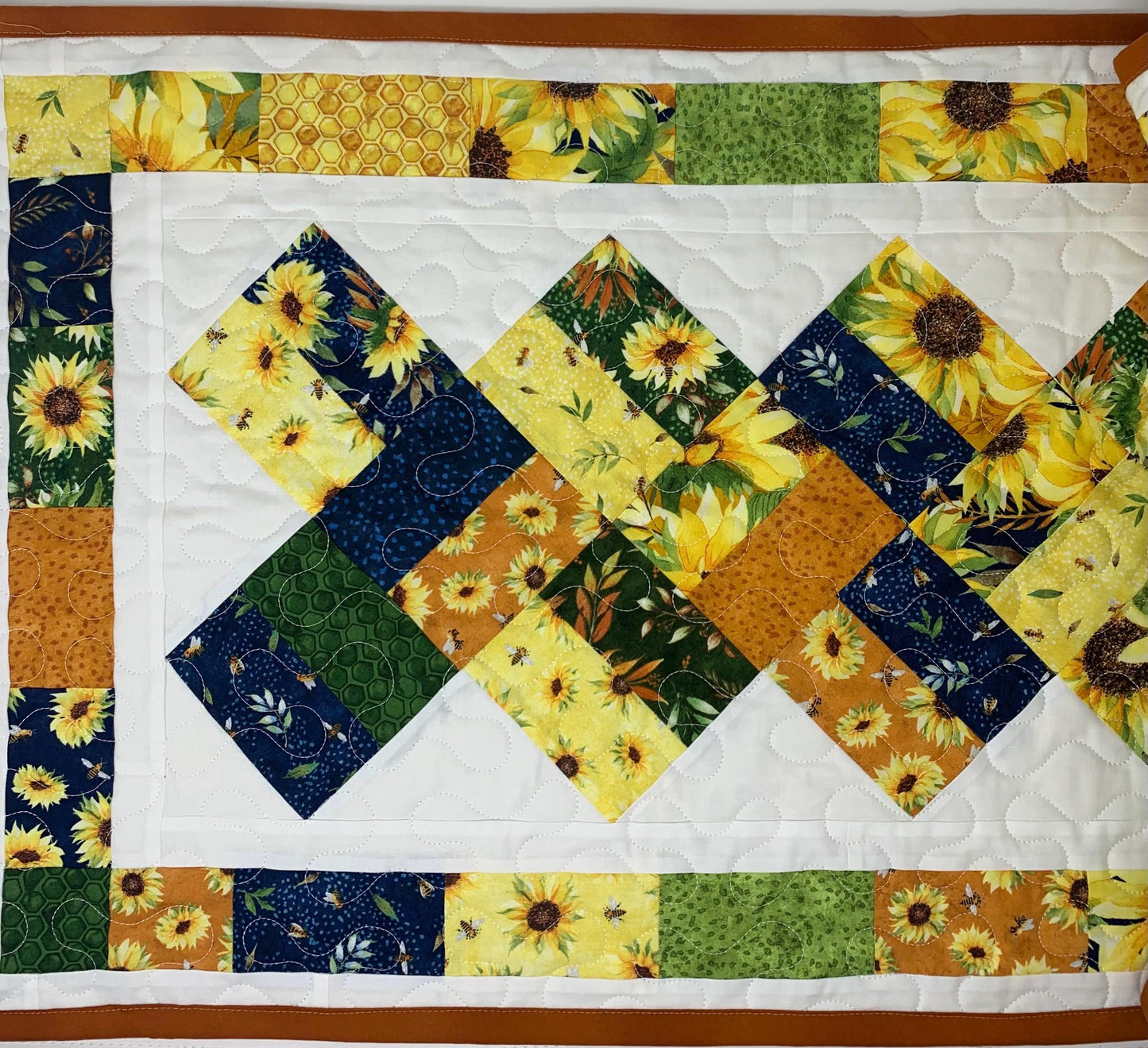 Fall Table Runner Quilt: Sunflowers, Bees, Handmade