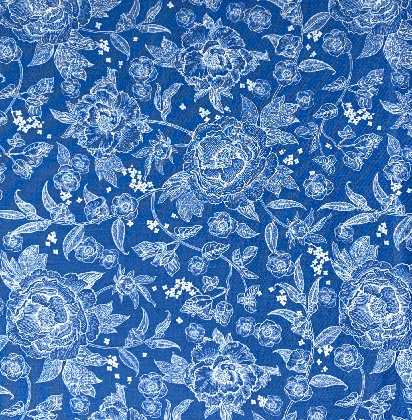 Blue Floral Cotton Fabric Yardage: Penelope Main Blue