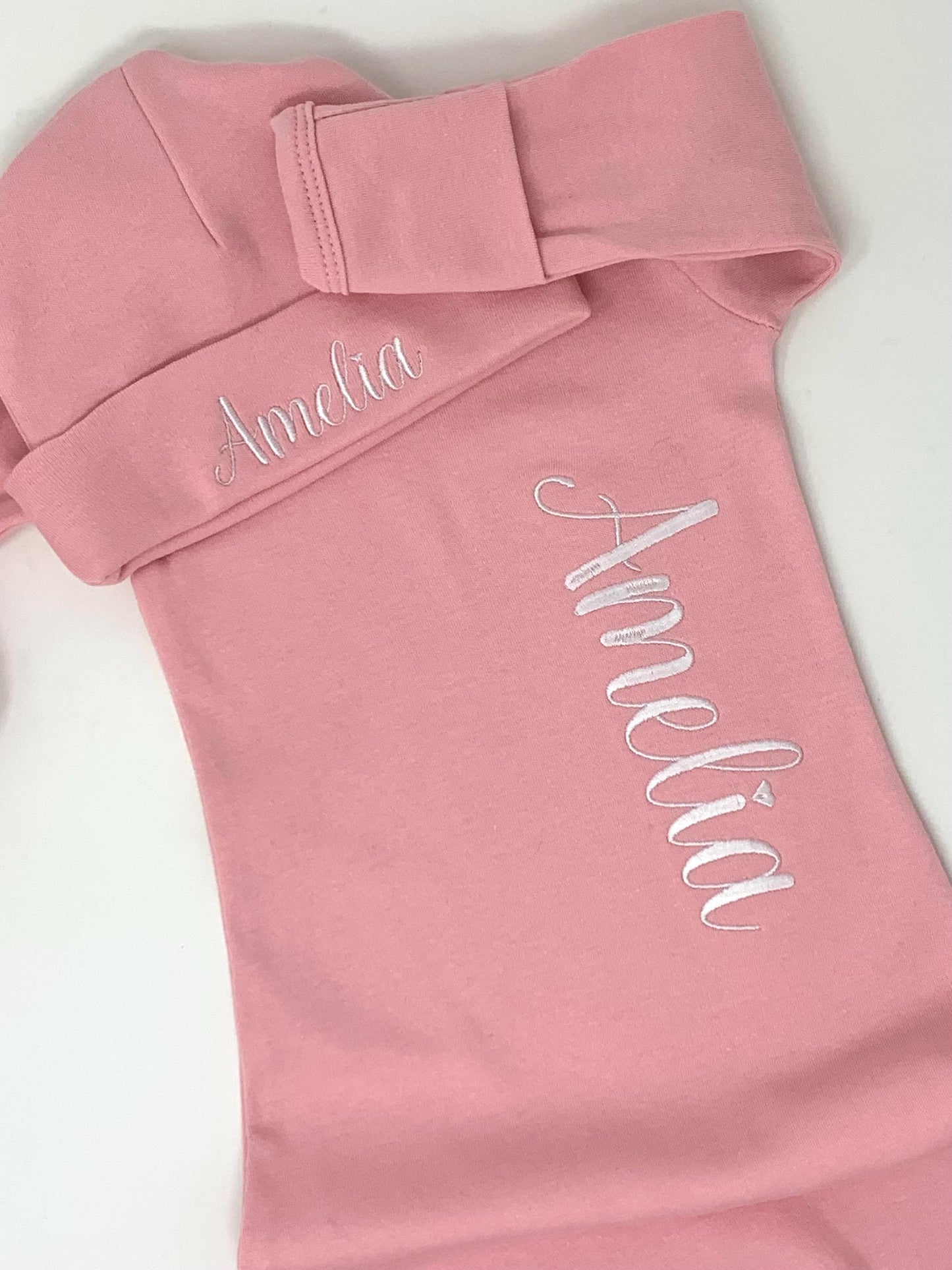 Baby Infant Gown and Cap Set, Pink or White, Embroidered name personalized