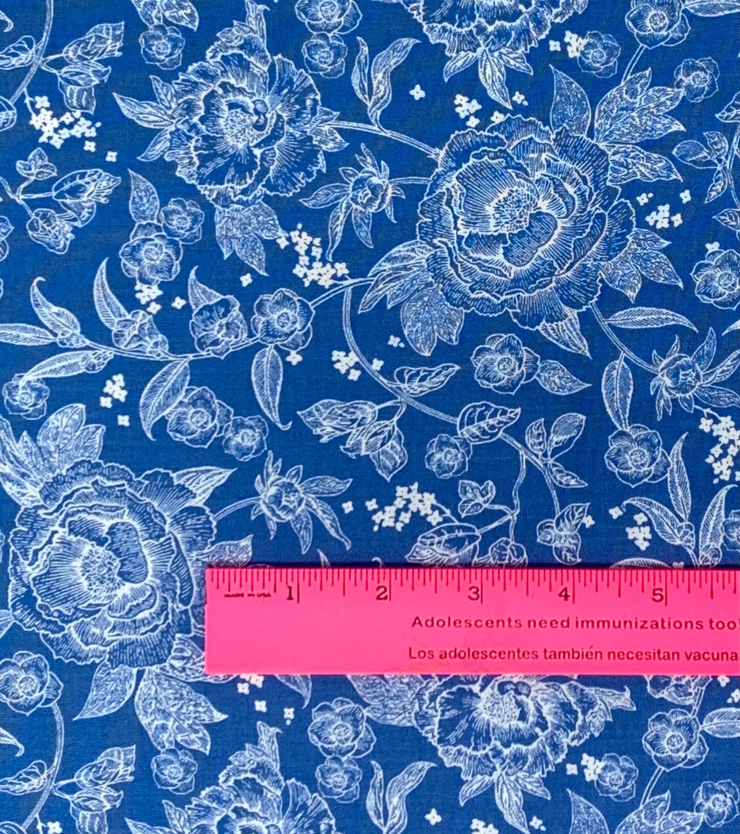 Blue Floral Cotton Fabric Yardage: Penelope Main Blue