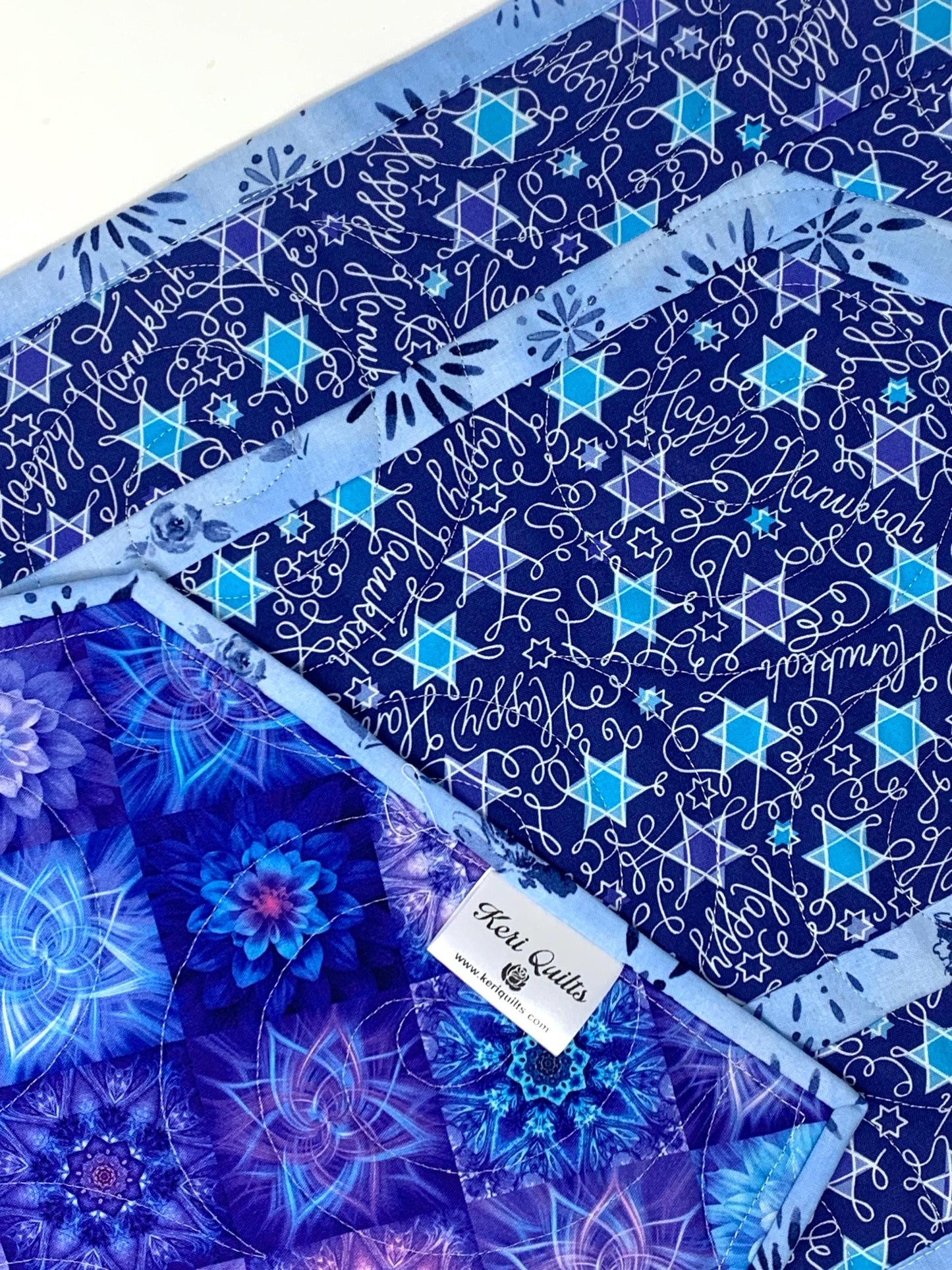 Hanukkah Quilted Table Runner: Handmade, Blue, Start of David, Chanukah Decor, 15x49