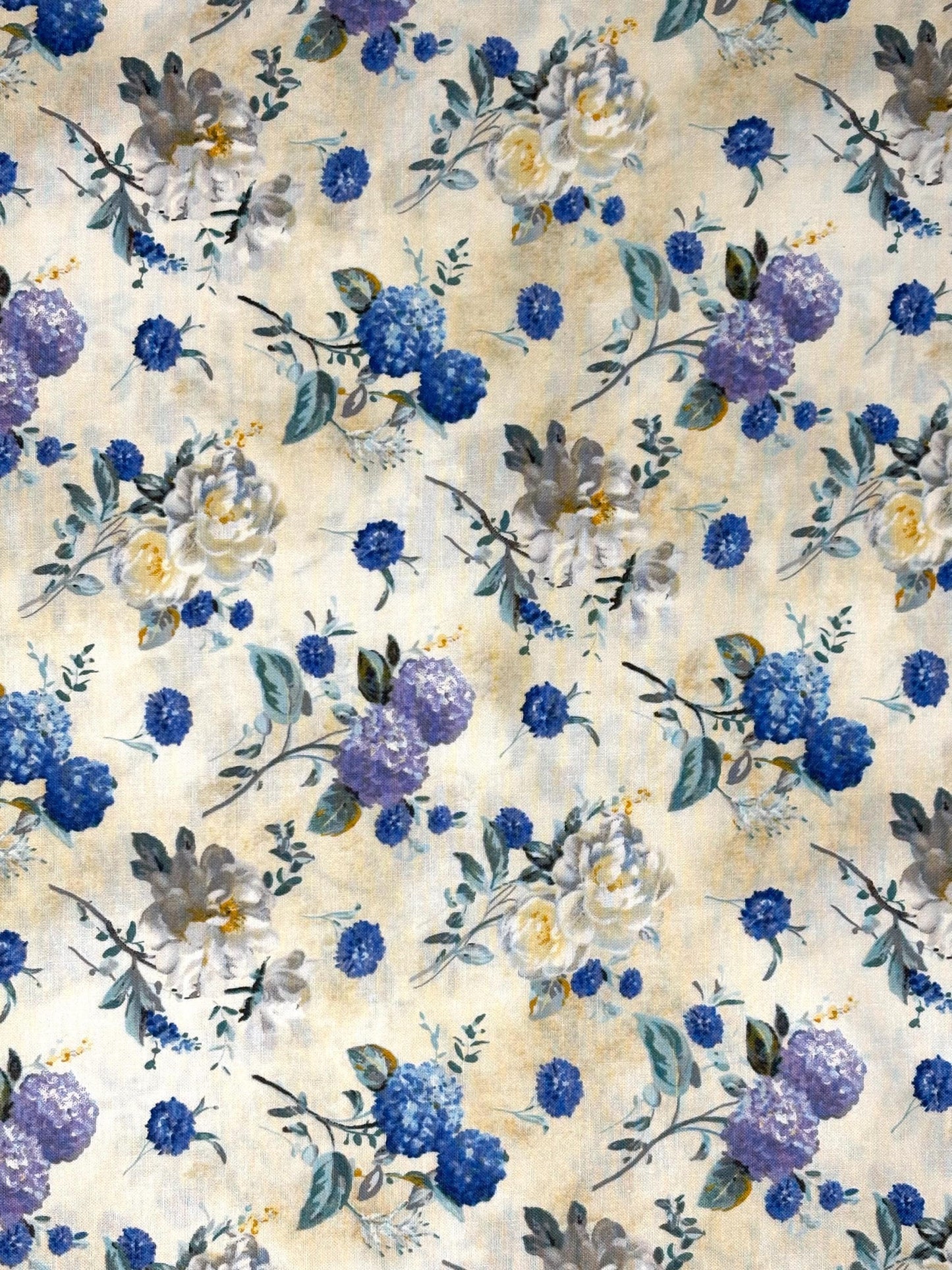 Cream Floral Toss, Purple, Blue, Yardage, Morning Blooms, Danhui Nai