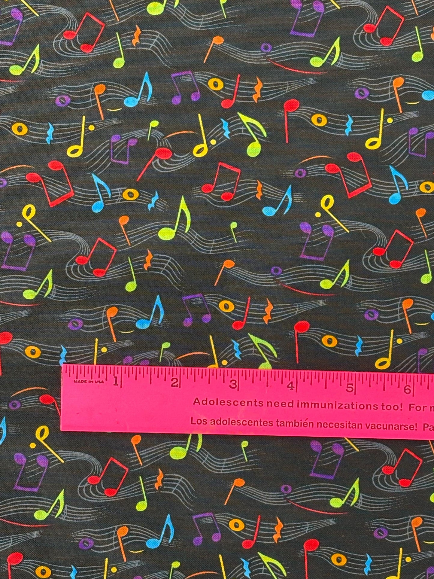 Music Notes Yardage: Yellow, Blue, Red