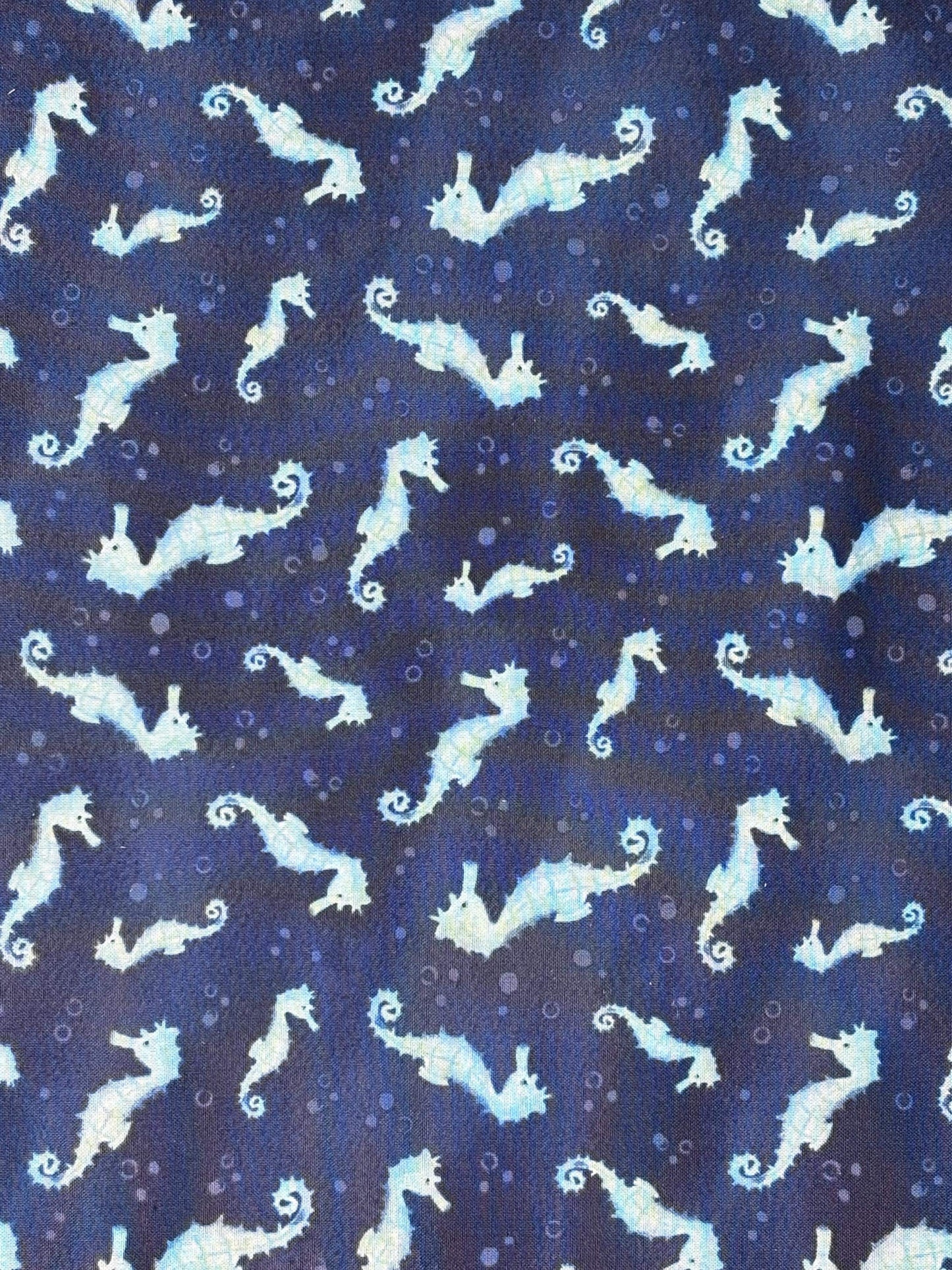 Navy Blue Sea Horse Yardage: Underwater Wonder, Wilmington Prints