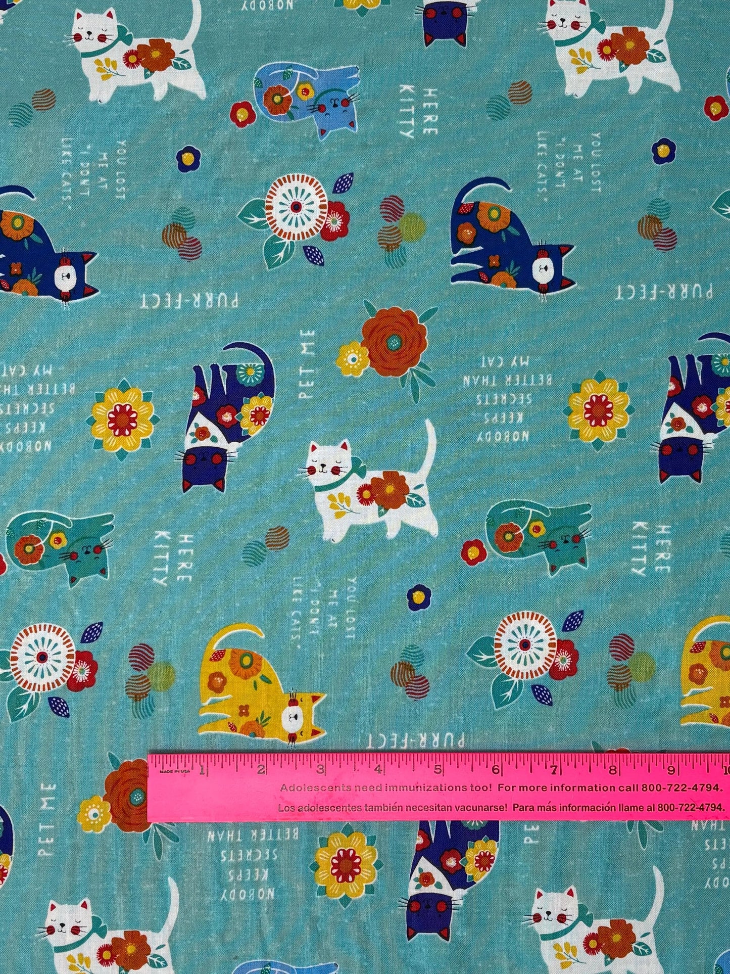 Cat Yardage, Fe-line Frisky, All Over Cats on Teal, Wilmington Prints