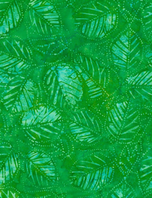 Tonga Emerald, Timeless Treasures, Batik, Green, Blue, palm leaf print, cotton fabric yardage