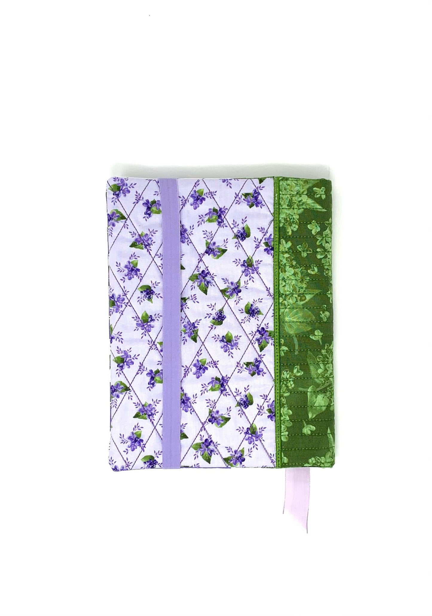 Floral Journal Composition Cover, Book Cover, Pen Holder, Quilted, Purple, Lavender, Green, Handmade