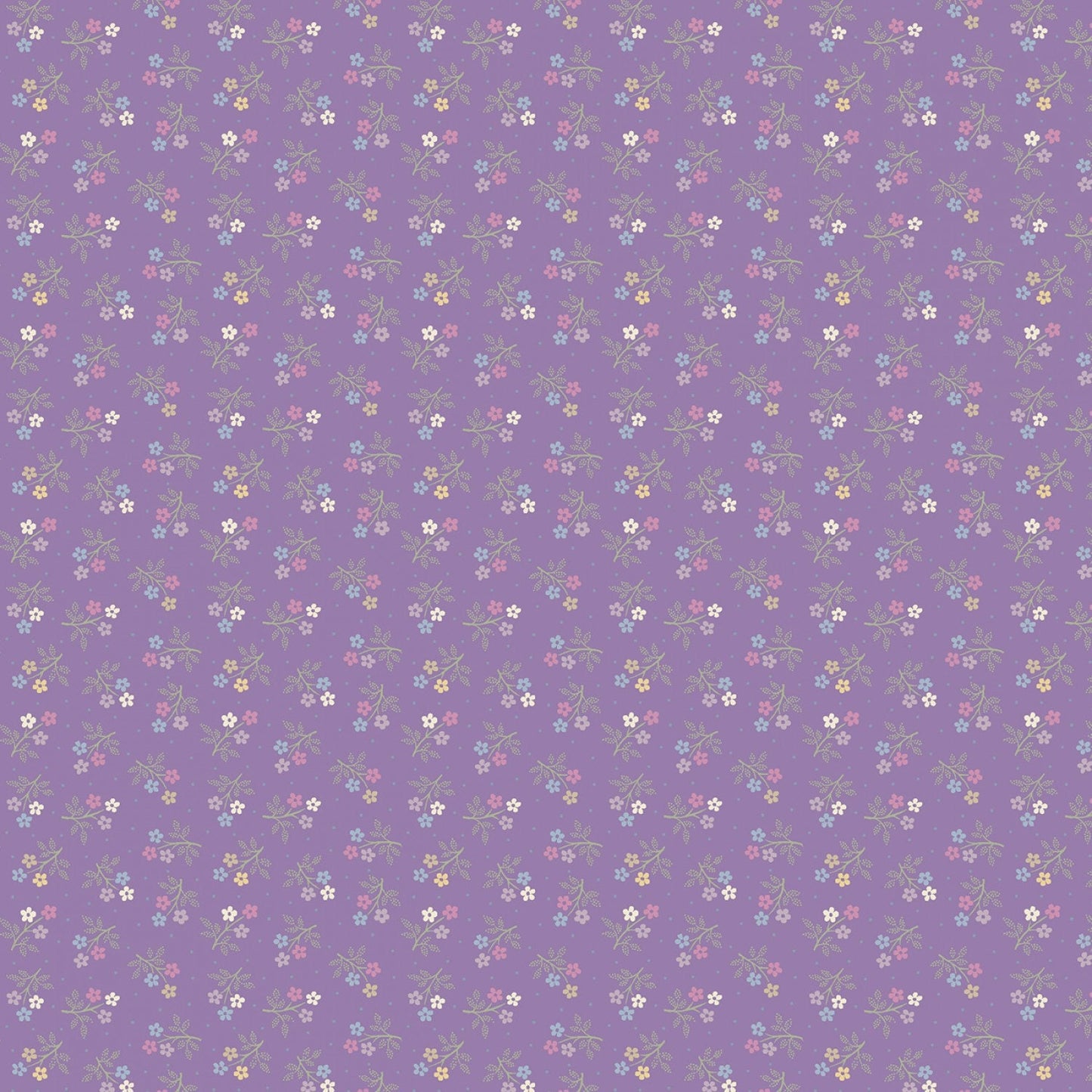 Lilac Mae Calico - Purple Flowers, Green, Blue, Marcus Fabrics, Cotton Fabric Yardage