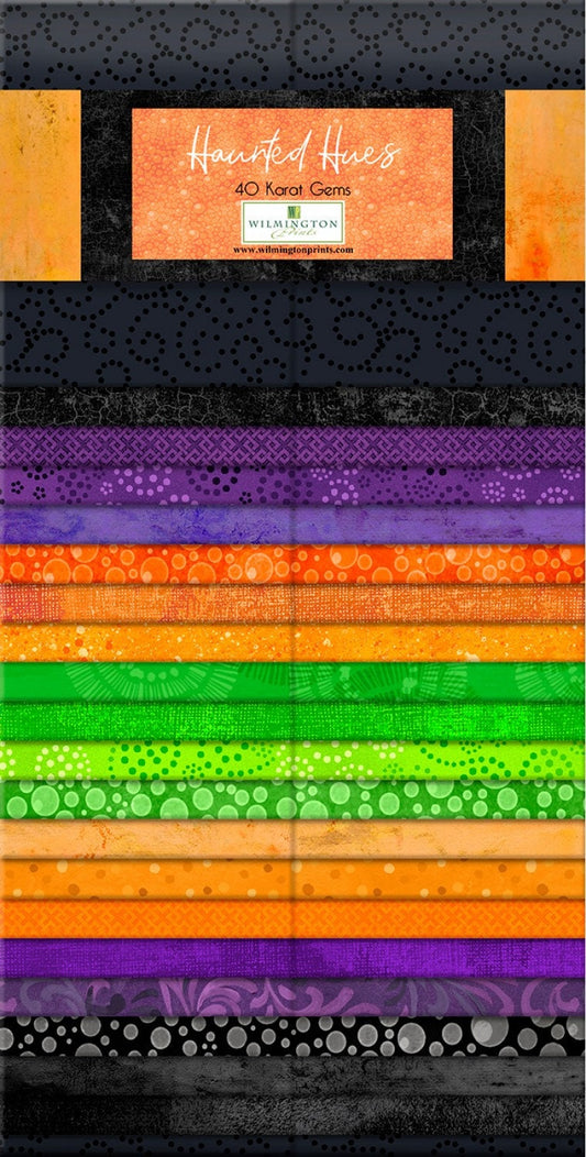 Halloween 2.5” Fabric Strips, Haunted Hues, Orange, Black, Purple, Gray, 40 Fabric Strips Total