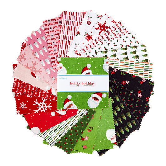 Holly Holiday - Christmas Fabric Squares, Santa Claus, Riley Blake, Trees, Berries, 5 inches, 42 squares