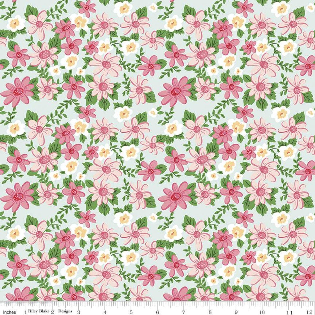 Summer Picnic Floral Fabric Strips, Strawberries, Cherries, Gingham, Pink, Blue, Green, 2.5 inch strips, 40 Strips Total, Riley Blake