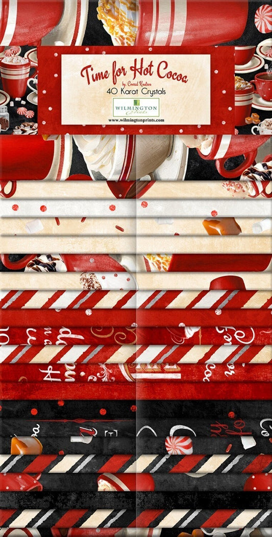 Time for Hot Cocoa - Christmas Fabric 2.5” Strips, Winter, red, black, 40 Fabric Strips Total