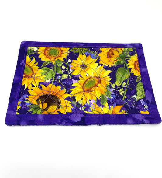 Sunflower Mug Rug, Place Mat, Snack Mat, Mini Quilt, Yellow, Purple