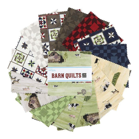 Barn Quilts - Quilt Fabric Squares, Green, Blue, Red, Charm Pack, Cows, Riley Blake, 5 inches, 42 squares