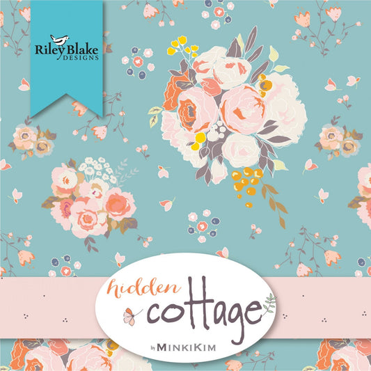 Hidden Cottage - Floral Fabric Squares, Charm Pack, Riley Blake, Flowers, Birds