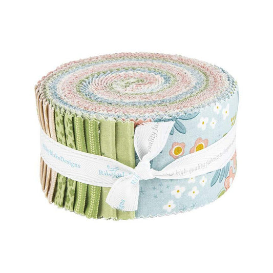 Primrose Hill - Floral Fabric Strips, Pink Blue, Green, Rolie Polie,  2.5 inch strips, 40 Strips Total, Riley Blake