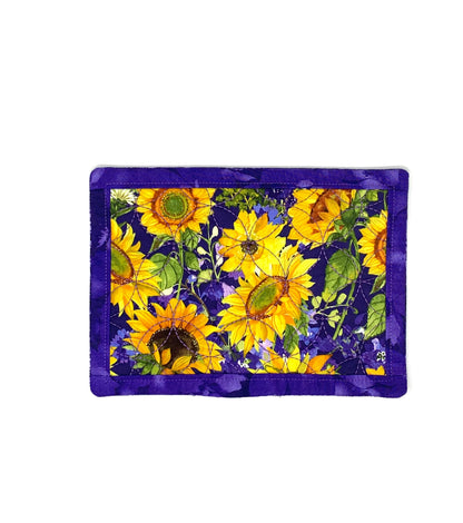 Sunflower Mug Rug, Place Mat, Snack Mat, Mini Quilt, Yellow, Purple