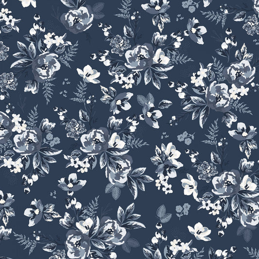 Gingham Foundry - Blue Floral Yardage, Navy, Riley Blake, Fabric Yardage