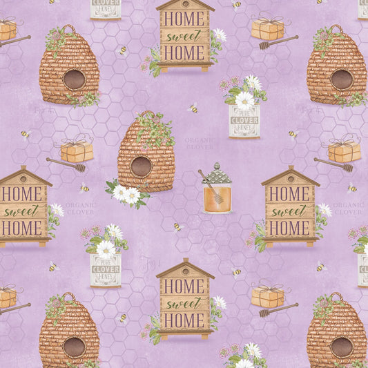 The Art of Bee Keeping- Bee Hive Fabric  Lavender Beehives Allover, Wilmington Prints