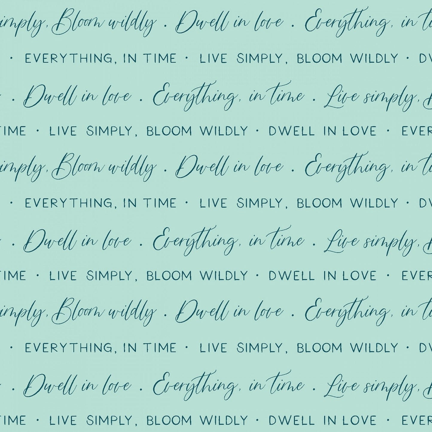 Light Turquoise Words - Blue Yardage, Clothworks