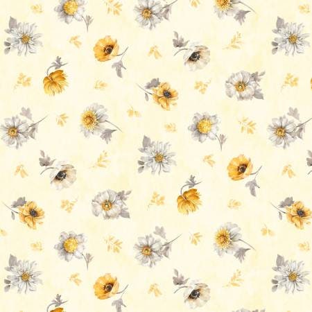Fields of Gold - Yellow White Floral Fabric, Yardage, Wilmington Prints