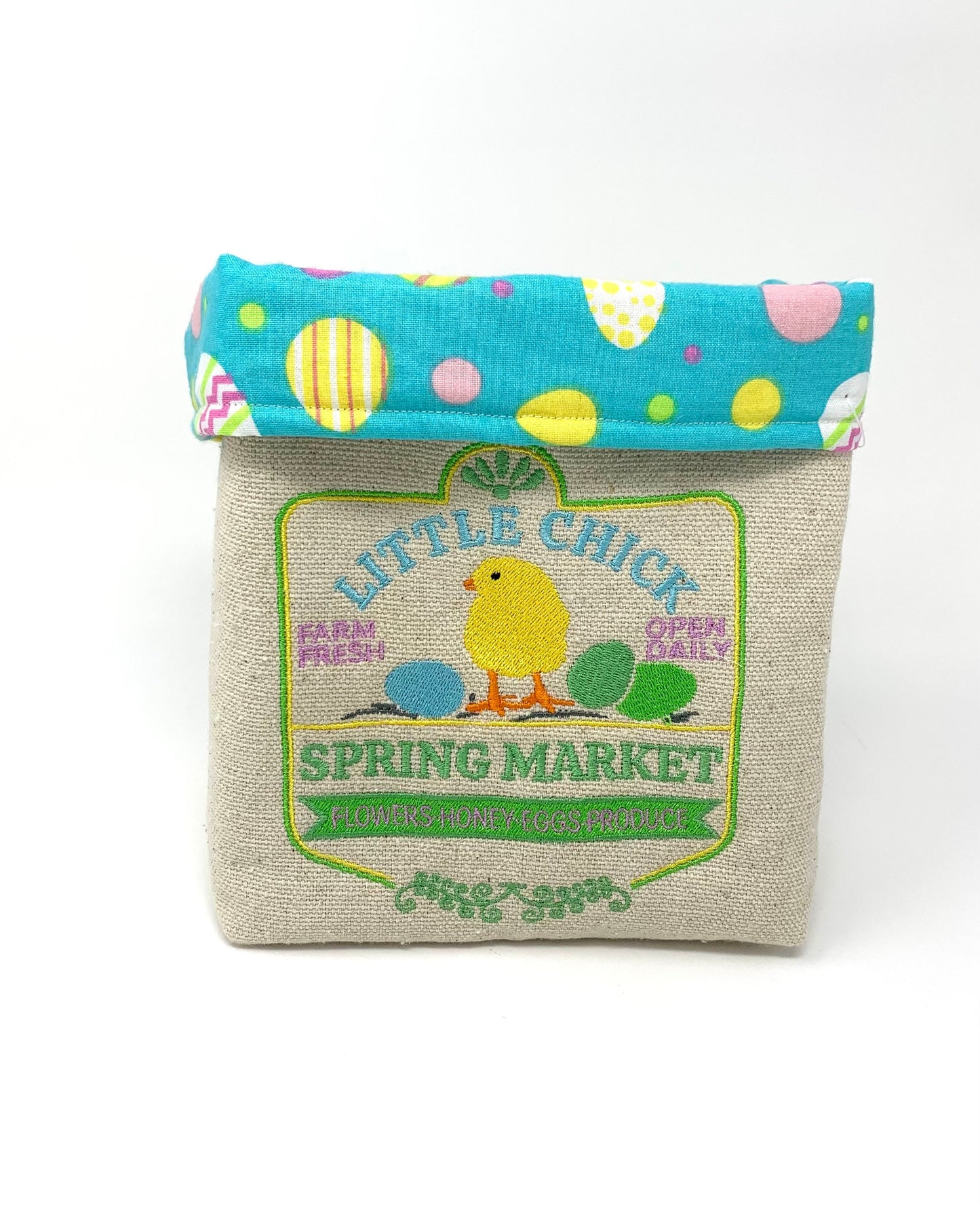 Easter Spring Fabric Bag, Baby Chick Basket, Spring Decor, Reusable, Tissue Box Holder, Floral, Handmade