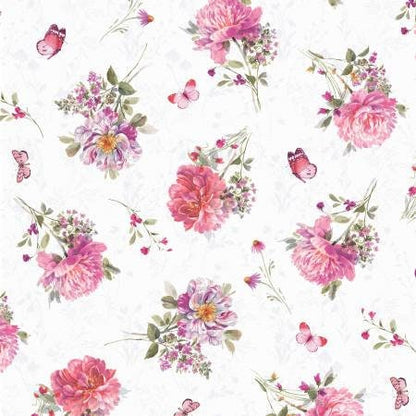 Blush Garden - Spring Floral Fabric Strips, Pink, Blue, Wilmington Prints, 42 Pieces, Wilmington Prints, 2.5 inch strips, 40 Strips Total